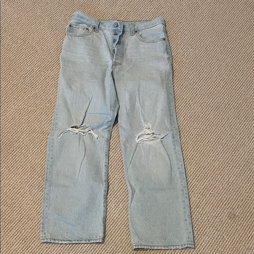 Levi Light Blue Button-Fly Jeans - Ribcage Straight Ankle